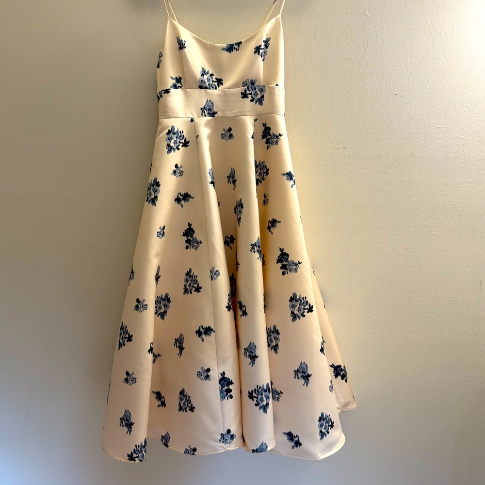 Anthropologie BHLDN Gabriella A-Line Champagne and Blue Floral Dress